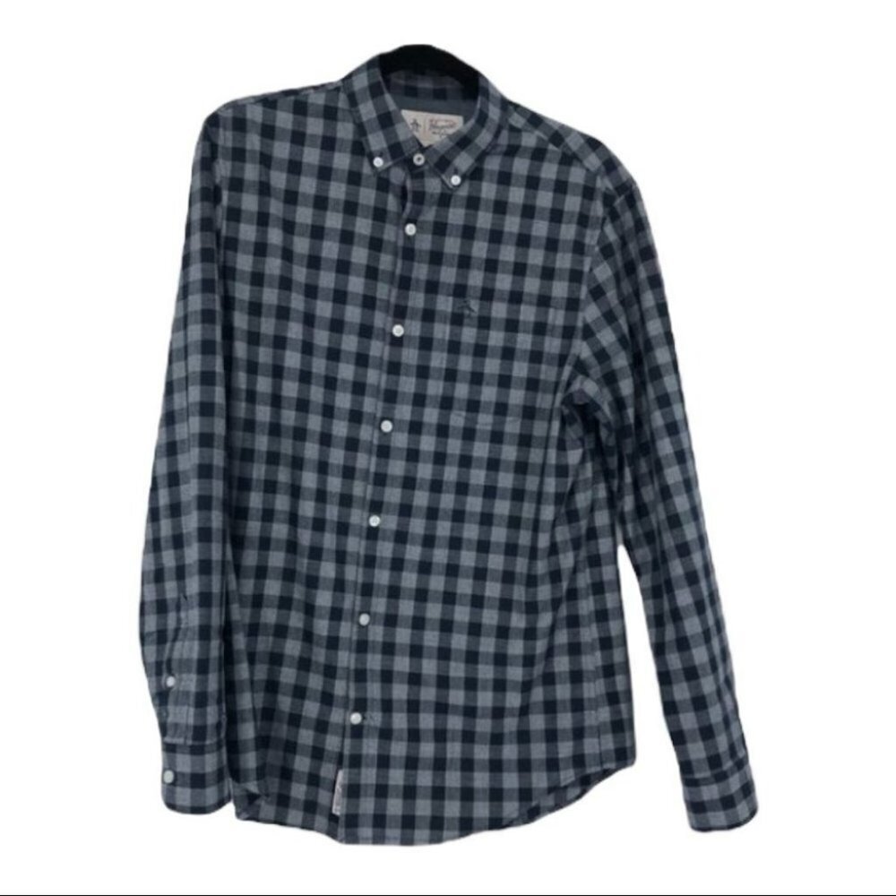 Original Penguin men’s blue checkered plaid button down shirt medium